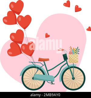 Romantische Postkarte. Retro-Bike mit Herzballons Stock Vektor
