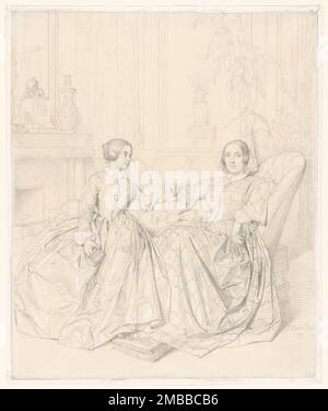Comtesse Charles d&#X2019;Agoult (geboren Marie de Flavigny) und ihre Tochter Claire d&#X2019;Agoult, 1849. Stockfoto
