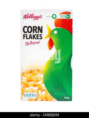 Mallorca, Spanien - April27, 2016: Kellogg's Corn Flakes Original Frühstückscerealien. Amerikanisches multinationales Lebensmittelunternehmen. Hauptquartier Batt Stockfoto