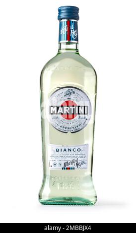 Chisinau, Moldau 17. Januar 2017: Flasche Martini Bianco isoliert auf weißem Hintergrund, Vermouth, Italien Stockfoto