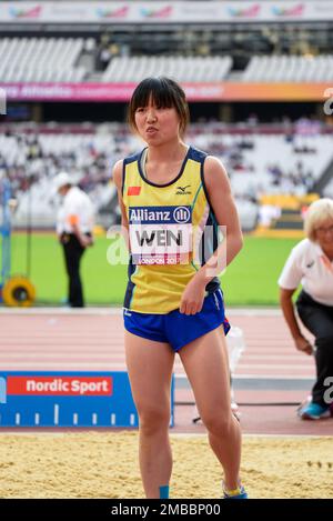 Xiaoyan Wen, Wen Xiaoyan, nimmt an der 2017 World para Athletics Championships Long Jump T37 im Olympiastadion in London Teil. Chinesischer Sportler Stockfoto