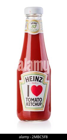 Chisinau, Moldawien 22. Mai 2017: Eine Flasche Heinz Ketchup isoliert auf weißem Hintergrund. Stockfoto