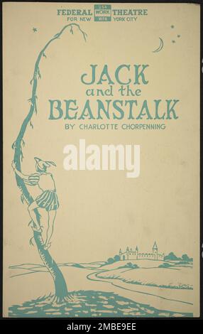 Jack and the Beanstalk 2, New York, [1930er]. Das Federal Theatre Project, das von den USA ins Leben gerufen wurde Works Progress Administration im Jahr 1935 wurde entwickelt, um die Fähigkeiten von Theaterarbeitern zu erhalten und weiterzuentwickeln, sie mit öffentlicher Unterstützung wieder zu beschäftigen und um das Theater Tausenden in den Vereinigten Staaten zu bringen, die noch nie zuvor Live-Theateraufführungen gesehen hatten. Stockfoto