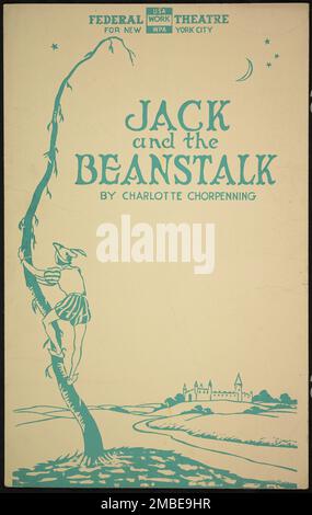 Jack and the Beanstalk 1, New York, [1930er]. Das Federal Theatre Project, das von den USA ins Leben gerufen wurde Works Progress Administration im Jahr 1935 wurde entwickelt, um die Fähigkeiten von Theaterarbeitern zu erhalten und weiterzuentwickeln, sie mit öffentlicher Unterstützung wieder zu beschäftigen und um das Theater Tausenden in den Vereinigten Staaten zu bringen, die noch nie zuvor Live-Theateraufführungen gesehen hatten. Stockfoto