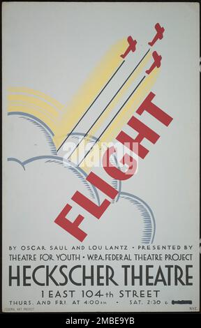 Flug, New York, 1936. Das Federal Theatre Project, das von den USA ins Leben gerufen wurde Works Progress Administration im Jahr 1935 wurde entwickelt, um die Fähigkeiten von Theaterarbeitern zu erhalten und weiterzuentwickeln, sie mit öffentlicher Unterstützung wieder zu beschäftigen und um das Theater Tausenden in den Vereinigten Staaten zu bringen, die noch nie zuvor Live-Theateraufführungen gesehen hatten. Stockfoto