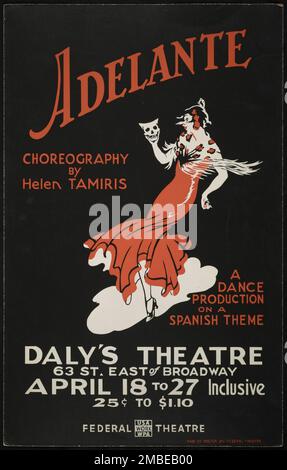 Adelante, New York, 1939. Das Federal Theatre Project, das von den USA ins Leben gerufen wurde Works Progress Administration im Jahr 1935 wurde entwickelt, um die Fähigkeiten von Theaterarbeitern zu erhalten und weiterzuentwickeln, sie mit öffentlicher Unterstützung wieder zu beschäftigen und um das Theater Tausenden in den Vereinigten Staaten zu bringen, die noch nie zuvor Live-Theateraufführungen gesehen hatten. Stockfoto