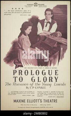 Prolog zu Glory, New York, 1938. Das Federal Theatre Project, das von den USA ins Leben gerufen wurde Works Progress Administration im Jahr 1935 wurde entwickelt, um die Fähigkeiten von Theaterarbeitern zu erhalten und weiterzuentwickeln, sie mit öffentlicher Unterstützung wieder zu beschäftigen und um das Theater Tausenden in den Vereinigten Staaten zu bringen, die noch nie zuvor Live-Theateraufführungen gesehen hatten. Stockfoto