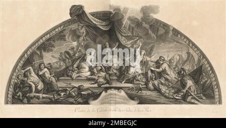 La Hollande accept la paix et se d&#xe9;tache de l'Allemagne et de l'Espagne 1678 Cintre de la Galerie du c&#XF4;t&#xe9; du Salon de la Paix (Holland akzeptiert Frieden und löst sich von Deutschland und Spanien 1678, Zentrum der Galerie neben dem Salon des Friedens) [pl. 33], veröffentlicht am 1752. Stockfoto