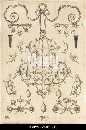 Großes Hängegehäuse mit drei Tropfen darunter, 1593 cm. Stockfoto