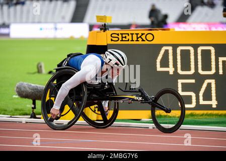 Tatyana McFadden Rollstuhlsportler, die 800m T54 bei den World para Athletics Championships 2017 im Olympiastadion in London, Großbritannien, teilnahm Stockfoto