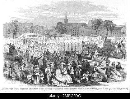 Feier der Abschaffung der Sklaverei im District of Columbia durch die Farbigen, in Washington, 19. April 1866.