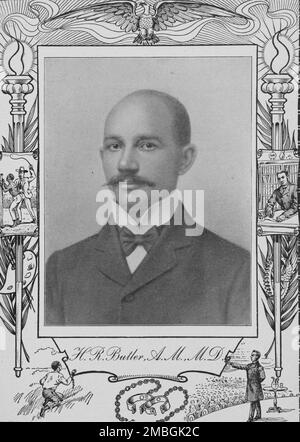 H. R. BUTLER, A.M., M. [RECTO], 1902. Henry R. Butler, afroamerikanischer Arzt, dem eine Goldmedaille für 'Kompetenz in operativer Chirurgie und Sektion' verliehen wurde. Gründer der ersten Drogerie in Georgien, die von farbigen Männern betrieben wird. Aus einer "Zyklopädie der Gedanken über die wichtigen Themen, die sich auf schwarze Amerikaner beziehen". Stockfoto