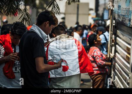 Lima, Peru - 20. Januar 2023: Proteste auf den Straßen von Lima Stockfoto