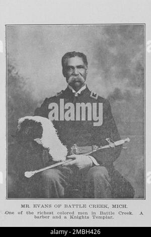 Mr. Evans aus Battle Creek, Michigan, einer der reichsten farbigen Männer in Battle Creek, Ein Friseur und ein Tempelritter, 1907. Stockfoto