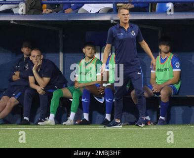 Stangmore Park, Dungannon, County Tyrone, Nordirland, Großbritannien. 02. September 2022. Danske Bank Premiership – Dungannon Swifts / Coleraine. Irischer League-Manager, Dungannon Swifts-Manager Dean Shiels. Stockfoto