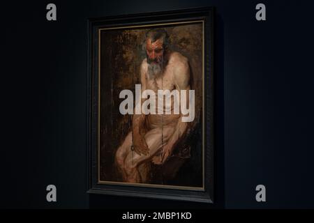 "A Study for Saint Jerome" von Sir Anthony van Dyck ist für die Auktion bei der Masters Week im Sotheby's angesetzt, gesehen während der Pressevorschau in New York am 20. Januar 2023 Stockfoto