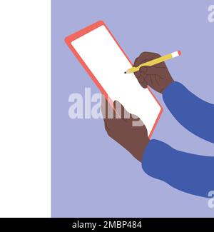 Hand mit Stift und weißem Blatt Papier Stock Vektor