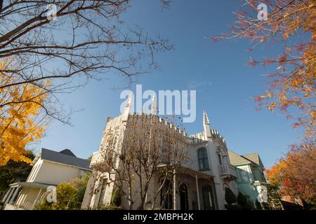 Ein historisches Viertel im Stadtzentrum von Marysville, Kalifornien, USA, am späten Nachmittag. Stockfoto