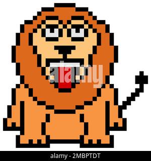 lion Pixel Art isoliert auf weißem Hintergrund. Vektordarstellung. Stockfoto