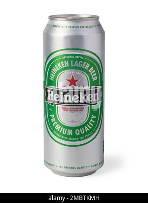 Chisinau, Moldawien - 05. Dezember 2015 Heineken-Bier kann auf weißem Hintergrund isoliert werden Stockfoto