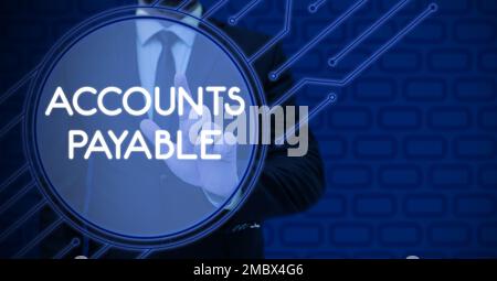 Das Zeichen zeigt die Kreditorenbuchhaltung an. Geld für Geschäftsideen, das ein Unternehmen seinen Lieferanten als Verbindlichkeit schuldet Stockfoto