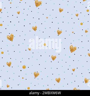 Polka Dot Mit Goldenem, Glitzerndem Herz Valentinstag-Muster Stock Vektor