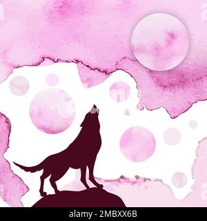 Ein rosa abstrakter Wolf, der den Mond anheult. Vektordarstellung Stock Vektor