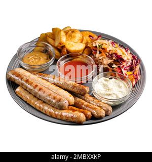 Isolierte Portion gegrillter Würstchen Stockfoto