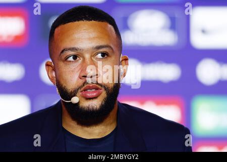 Madrid, Spanien. 20. Januar 2023. Memphis Depay während seiner Präsentation als neuer Spieler von Atletico de Madrid am 20. januar 2023 im Civitas Metropolitano Stadion in Madrid, Spanien - Foto: Oscar J Barroso/DPPI/LiveMedia Credit: Independent Photo Agency/Alamy Live News Stockfoto