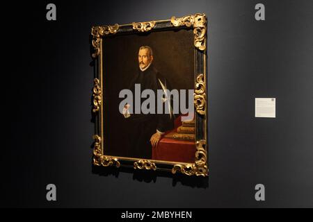 New York, USA. 20. Januar 2023. "Portrait of Felix Lope de Vega y Carpio" von Juan van der Hamen y Leon steht zur Auktion bei der Masters Week im Sotheby's bereit, das während der Pressevorschau in New York am 20. Januar 2023 gesehen wird. (Foto: Lev Radin/Pacific Press) Kredit: Pacific Press Media Production Corp./Alamy Live News Stockfoto
