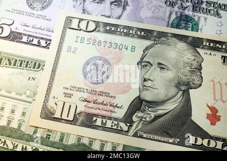 Alexander Hamilton Portrait auf der 10-Dollar-Banknote, USA Stockfoto