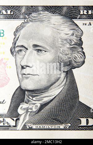 Alexander Hamilton Portrait auf der 10-Dollar-Banknote, USA Stockfoto