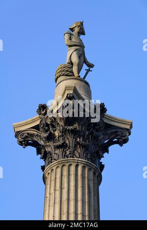 Nelsons Säule, Denkmal für den britischen Admiral Lord Nelson, Trafalgar Square, Westminster, London, England, Vereinigtes Königreich Stockfoto