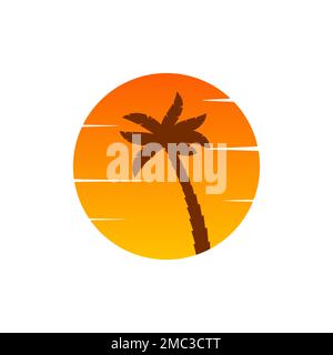 Palm Sonnenuntergang Kreis goldenen Sommer Vektor Design Reise-Symbol. Palm golden Sonnenuntergang Sommer isoliert Mode Schönheit tropische Vorlage. Stock Vektor