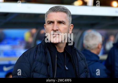 Preston North End Manager Ryan Lowe vor dem Sky Bet Championship Match in St. Andrew's, Birmingham. Foto: Samstag, 21. Januar 2023. Stockfoto