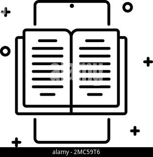 Telefon, Buch, Online-Bildung. Linienvektorsymbol auf transparentem Hintergrund. Modellstruktur Telefon, Buch, Online-Schulung. Linienvektorsymbol Stock Vektor