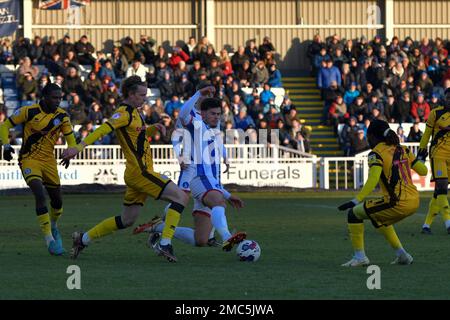 Hartlepool, Großbritannien. 21. Januar 2023. EDON PURTI von Hartlepool United während des Spiels der Sky Bet League 2 zwischen Hartlepool United und Rochdale im Victoria Park, Hartlepool, am Samstag, den 21. Januar 2023. (Kredit: Scott Llewellyn | MI News) Kredit: MI News & Sport /Alamy Live News Stockfoto