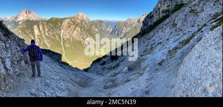 Herrlicher Panoramablick auf das Rienzer Tal in den Dolomiten, Südtirol Stockfoto