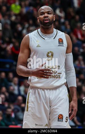 Mailand, Italien. 20. Januar 2023. Alex Tyus #9 von LDLC Asvel Villeurbanne gesehen während des regulären Saisonspiels der Turkish Airlines EuroLeague Runde 20 zwischen EA7 Emporio Armani Milan und LDLC Asvel Villeurbanne im Mediolanum Forum.Endstand; EA7 Emporio Armani Milan 73:79 LDLC Asvel Villeurbanne) Guthaben: SOPA Images Limited/Alamy Live News Stockfoto