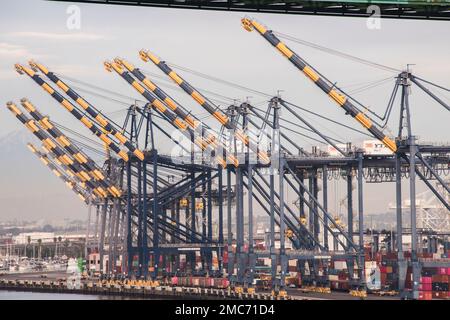 Der Hafen von Los Angeles ist der belebteste Containerhafen in Nordamerika und hat seinen Rang als Nummer eins seit mehr als zwei Jahrzehnten mit Rekordvolumen beibehalten Stockfoto