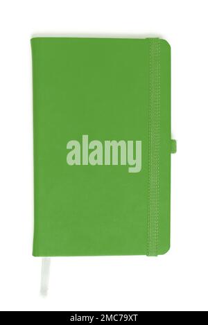 Notizblock mit Hardcover. Draufsicht. Studio-Aufnahme isoliert auf Weiß Stockfoto
