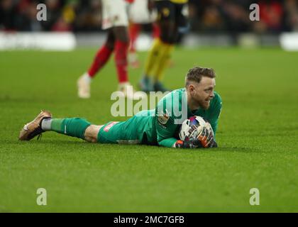 21. Januar 2023: Vicarage Road, Watford, Hertfordshire, England; EFL Championship Football, Watford gegen Rotherham United; Torwart Viktor Johansson von Rotherham United Stockfoto