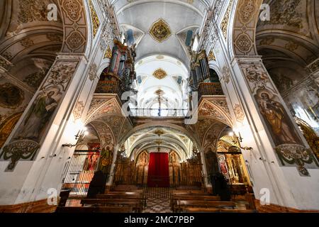 Sevilla, Spanien - 7. Dezember 2021: Im Inneren des Real Parroquia de Santa Maria Magdalena von Sevilla. Stockfoto