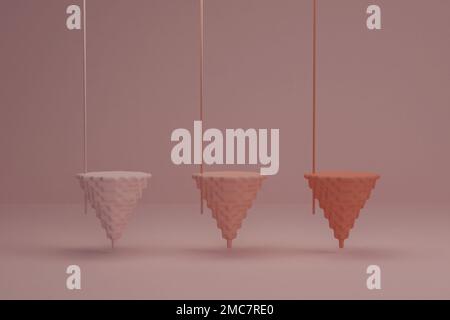Abstrakter Hintergrund, Modellszene mit beigefarbenen, verpixelten Podien auf beigefarbenem Hintergrund. 3D-Rendering. Stockfoto