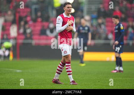 Kal Naismith aus Bristol City atmet beim EFL Sky Bet Championship-Spiel zwischen Bristol City und Blackburn Rovers am Ashton Gate, Bristol, England, am 21. Januar 2023 aus. Foto von Scott Boulton. Nur redaktionelle Verwendung, Lizenz für kommerzielle Verwendung erforderlich. Keine Verwendung bei Wetten, Spielen oder Veröffentlichungen von Clubs/Ligen/Spielern. Kredit: UK Sports Pics Ltd/Alamy Live News Stockfoto
