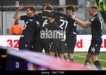 Blackburn feiert sein Tor während des EFL Sky Bet Championship-Spiels zwischen Bristol City und Blackburn Rovers am 21. Januar 2023 in Ashton Gate, Bristol, England. Foto von Scott Boulton. Nur redaktionelle Verwendung, Lizenz für kommerzielle Verwendung erforderlich. Keine Verwendung bei Wetten, Spielen oder Veröffentlichungen von Clubs/Ligen/Spielern. Kredit: UK Sports Pics Ltd/Alamy Live News Stockfoto