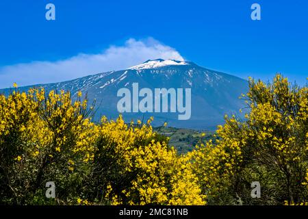 Der Rauch erhebt sich aus den Kratern des Ätna, Mongibello, auf mehr als 3350 m dem höchsten Vulkan in Europa. Stockfoto