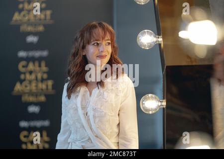 Die Schauspielerin Sara Lazzaro nimmt am 18. Januar 2023 im Space Moderno Cinema in Rom, Italien, an der Fotokonferenz „Call my Agent“ Teil. (Foto: Luca Carlino/NurPhoto)0 Kredit: NurPhoto SRL/Alamy Live News Stockfoto