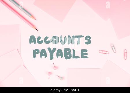 Das Zeichen zeigt die Kreditorenbuchhaltung an. Geschäftsüberblick Geld, das ein Unternehmen seinen Lieferanten als Verbindlichkeit schuldet Stockfoto