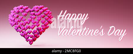 Hintergrund der Valentinskarte mit Herzmuster und „Happy Valentines Day“-Schriftzug. 3D-Rendering, 3D-Illustration, Flyer, Hintergrundbild, Post Stockfoto